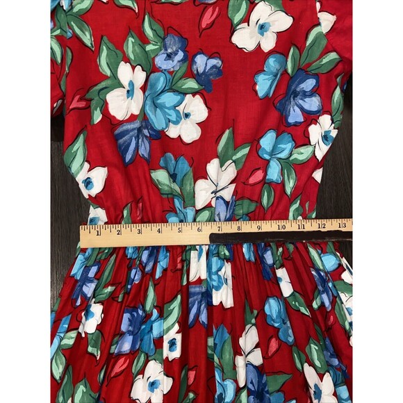 CGJ Vintage 80s Blue Floral Midi Button Dress Size 7 - Picture 12 of 16